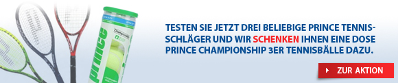 
Duża akcja testowa rakiet tenisowych Prince: Przetestuj teraz trzy dowolne rakiety tenisowe Prince, a my podarujemy Ci puszkę 3 piłek tenisowych Prince Championship.