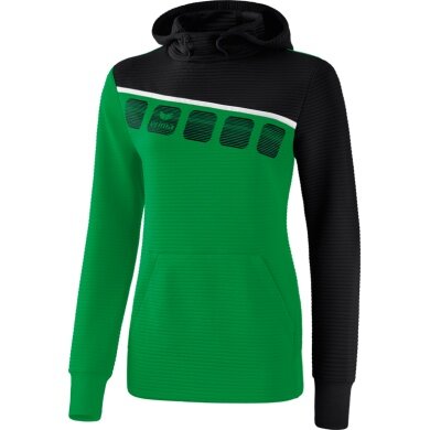 Erima Bluza z kapturem Hoodie 5C szmaragd/czarny/biały Damska