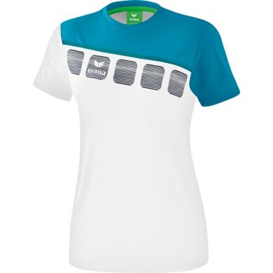 Erima Sport-Shirt 5C (100% Poliester) biały/petrolowy Damski