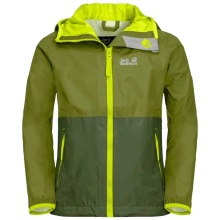 Jack Wolfskin Kurtka przeciwdeszczowa Rainy (wiatr- i wodoodporna) khaki/zielona dla młodzieży