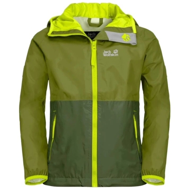 Jack Wolfskin Kurtka przeciwdeszczowa Rainy (wiatr- i wodoodporna) khaki/zielona dla młodzieży