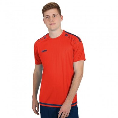 JAKO Koszulka sportowa Trikot Striker 2.0 KA (100% poliester Keep Dry) Krótki rękaw pomarańczowy/granatowy Mężczyźni