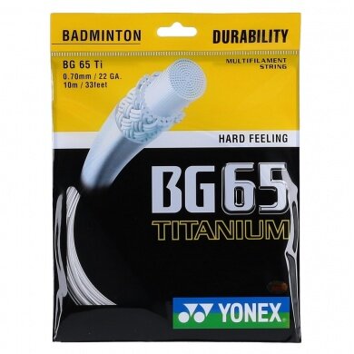 Nawleczka z naciągiem do badmintona Yonex BG 65Ti (trwałość + moc) biała