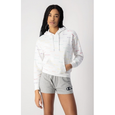 Champion Bluza z kapturem (Bawełniany hoodie) Allover Logo-Print biały Damski