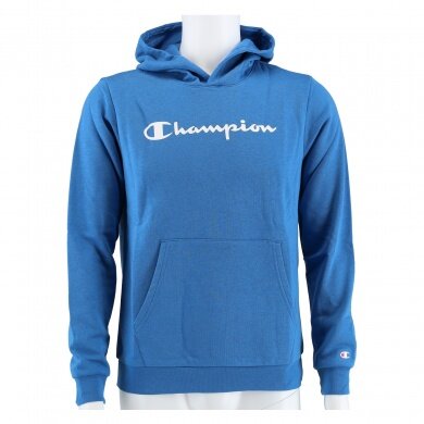 Champion Bluza z kapturem (Hoodie) Duży nadruk logo ocieplana jasnoniebieska/biała dla chłopców