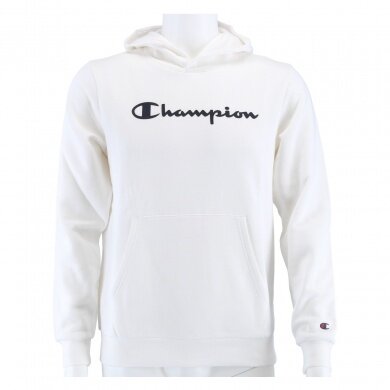 Champion Bluza z kapturem Hoodie Duży nadruk logo (ocieplana) biała chłopcy