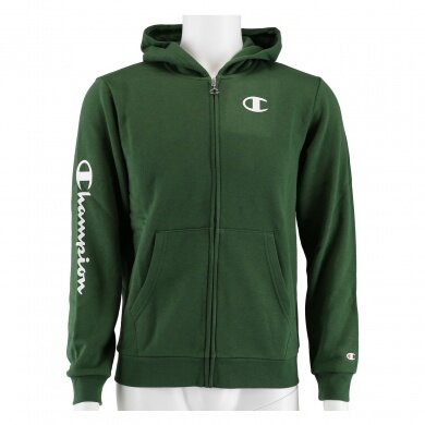 Champion Bluza z kapturem Full Zip C-Logo (ocieplana) zielona dla chłopców