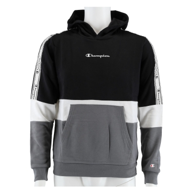 Champion Bluza z kapturem (Hoodie) Kolorowy Blok Script czarny/biały/szary dla chłopców