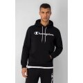 Champion Bluza z kapturem (Hoodie) z bawełnianego frotte z dużym nadrukiem logo czarna/biała męska