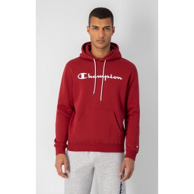 Champion Bluza z kapturem (Hoodie) z bawełnianego polaru Duży nadruk logo ciemnoczerwony/biały Mężczyźni