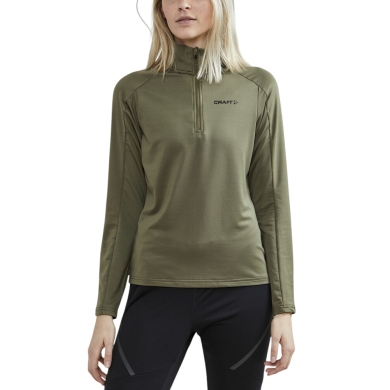 Koszulka sportowa z długim rękawem CORE Gain (midlayer, pół-zamek) khaki zielona damska