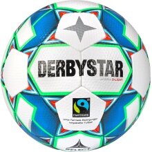 Derbystar Piłka Nożna Gamma S-Light (idealna dla Bambinów, F- i E-Juniorów, 290-300g) biała/niebieska/zielona - 1 piłka