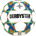 Derbystar Piłka Nożna Atmos Light AG (idealna dla młodzieży E i D, piłka na sztuczną trawę, 350g) biała/niebieska/pomarańczowa - 1 piłka