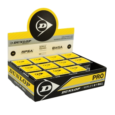 Dunlop Squashball Pro (2 żółte punkty, bardzo wolny) czarny - 12 piłek w kartonie