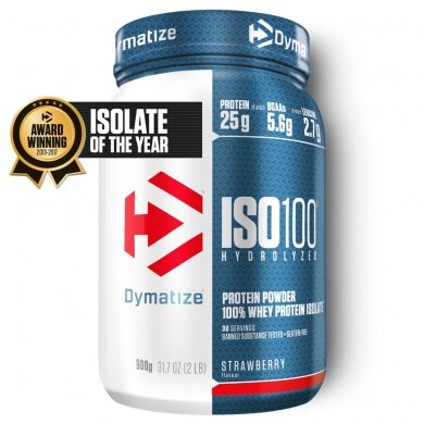 Dymatize Proszek białkowy Iso100 Hydrolyzowane izolat truskawkowy 932g puszka