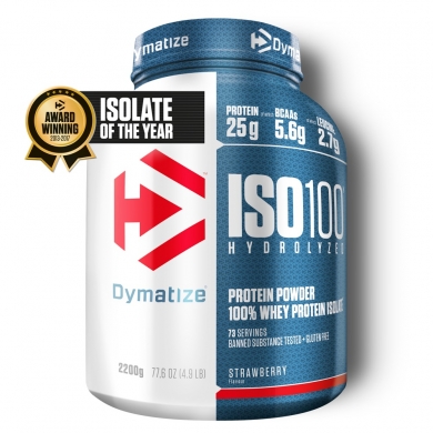 Dymatize Proszek białkowy Iso100 Hydrolizowane izolat truskawkowy 2264g puszka