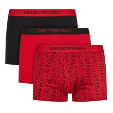 Emporio Armani bielizna bokserki trunk bawełniane czarne/czerwone w wzory męskie - 3 sztuki