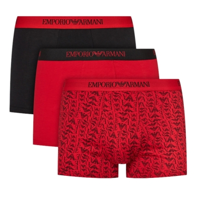 Emporio Armani bielizna bokserki trunk bawełniane czarne/czerwone w wzory męskie - 3 sztuki