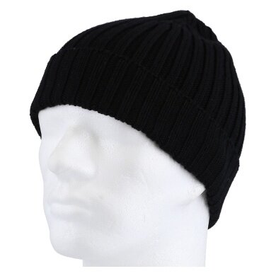 Falke Czapka dzianinowa (Beanie) Unisex - Wełna merino, struktura prążkowana, z wywinięciem - czarna - 1 sztuka