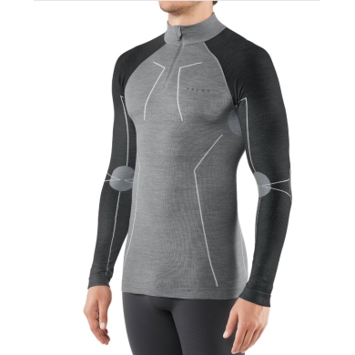 Falke Koszulka z długim rękawem Wool Tech Half-Zip (Wełna merino) Bielizna szaro-czarna Mężczyźni