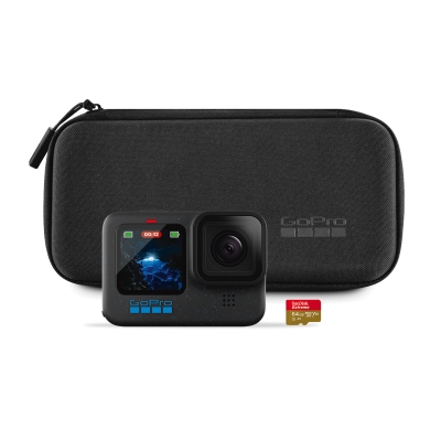 Kamera GoPro HERO12 - doświadcz niesamowitej jakości obrazu, w tym karta SanDisk microSD o pojemności 64 GB + torba transportowa - czarna