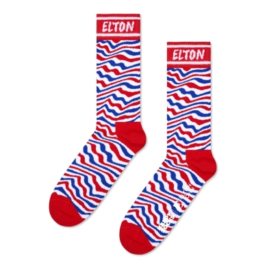 Happy Socks Skarpetki dzienne Crew Elton John w paski czerwone - 1 para