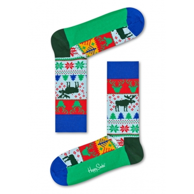 Happy Socks Skarpetki dzienne Crew Fair Isle zielone - 1 para