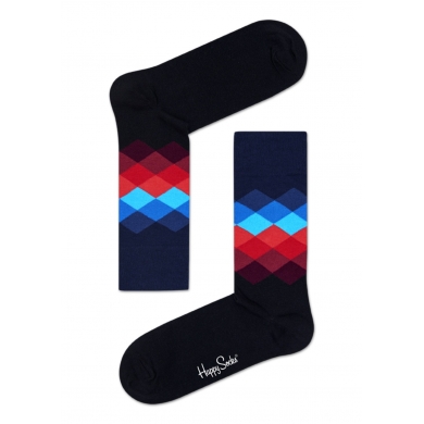 Happy Socks Skarpetki dzienne Crew Faded Diamond czarny/niebieski/czerwony - 1 para