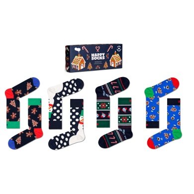 Happy Socks Skarpetki dzienne Crew Pierniczki ciemnoniebieskie <b>Opakowanie prezentowe </b> - 4 pary