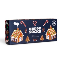 Happy Socks Skarpetki dzienne Crew Pierniczki ciemnoniebieskie <b>Opakowanie prezentowe </b> - 4 pary