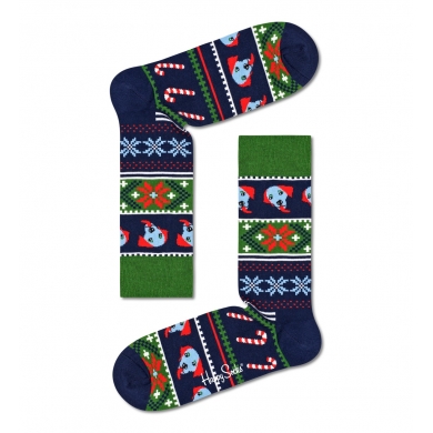 Happy Socks Skarpetki dzienne Crew Happy Holiday Pies zielony/niebieski - 1 para