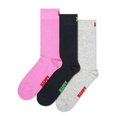 Happy Socks Skarpetki dzienne Crew Solid różowy/czarny/szary - 3 pary