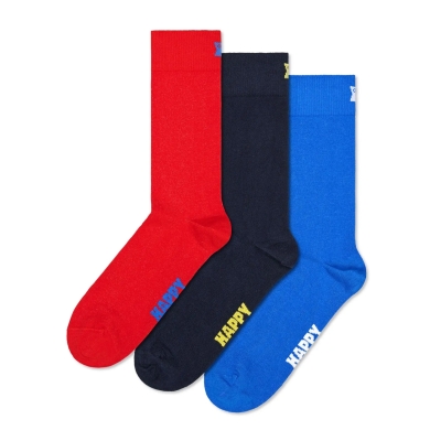 Happy Socks Skarpetki dzienne Crew Solid czerwony/granatowy/niebieski - 3 pary