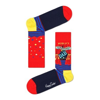 Happy Socks Skarpetki Dzienna Crew Najsilniejszy Tata na Świecie czerwono/żółte - 1 Para