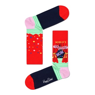 Happy Socks Skarpetki Dzienna Crew Najsilniejsza Mama na Świecie czerwono/różowe - 1 Para