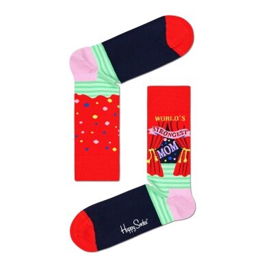 Happy Socks Skarpetki Dzienna Crew Najsilniejsza Mama na Świecie czerwono/różowe - 1 Para