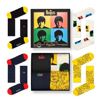 Happy Socks Skarpetki dzienne Crew The Beatles Zestaw prezentowy czarny - 4 pary