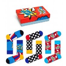 Happy Socks Skarpetki dzienne Crew Super Tata czerwony zestaw prezentowy - 3 pary