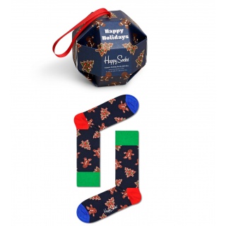 Happy Socks Skarpetki dzienne Crew Pierniczki niebiesko/brązowe <b>Box prezentowy </b> - 1 para