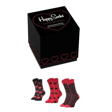 Happy Socks Skarpetki dzienne Crew Heart (Serce) czarne w pudełku prezentowym 3 szt.