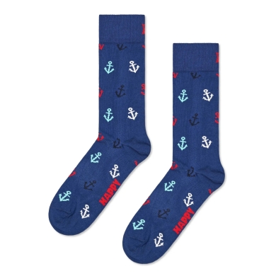 Happy Socks Skarpetki Dzienna Crew Anchor (małe kotwice) granatowe - 1 Para