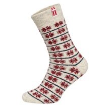 Skarpety wełniane HomeOfSocks skandynawskie Dania wełnobiałe/czerwone - 1 para