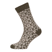 Skarpety wełniane HomeOfSocks Hygge wzór zimowy oliwkowy damskie - 1 para