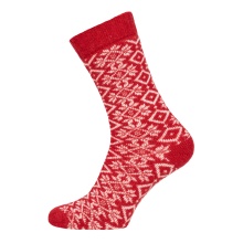 Skarpety wełniane HomeOfSocks Hygge wzór zimowy czerwony damskie - 1 para