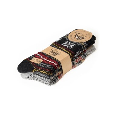 HomeOfSocks Skarpety wełniane Hygge w norweskim wzorze antracytowo/szaro/kolorowe - 2 pary