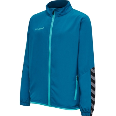 hummel Sportowa kurtka treningowa hmlAUTHENTIC Micro Jacket (tkanina, z kieszeniami na zamek błyskawiczny) niebiesko-zielona dziecięca