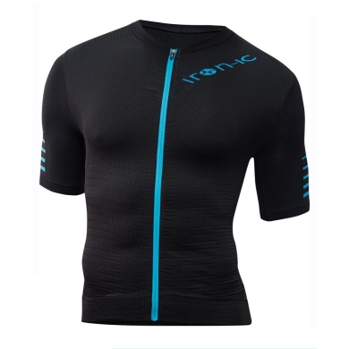 Iron-IC Koszulka rowerowa Power Performance Full Zip Krótki rękaw czarny Mężczyźni