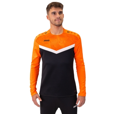 JAKO Sportowa koszulka z długim rękawem Sweat Iconic (fleece z poliestru i elastanu) czarna/neonpomarańczowa męska