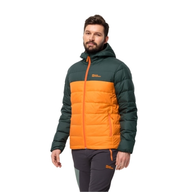 Jack Wolfskin Zimowa kurtka puchowa Ather Down Hoody (Kaptur, wiatroszczelna, wodoodporna) pomarańczowa/ciemnozielona męska