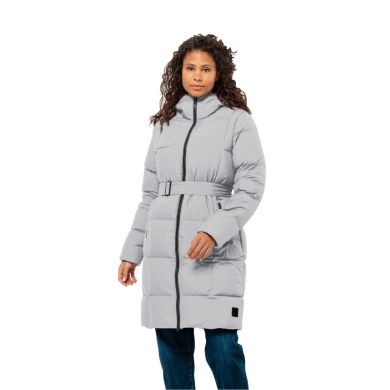 Jack Wolfskin Zimowy Puchowy Płaszcz Frozen Lake Coat 2023 (wiatrproof, wodoodporny, oddychający) jasnoszary Damski